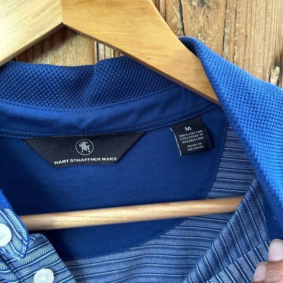 Hart Schaffner Marx Medium Short‎ Sleeve Polo Shirt Blue White Striped - Picture 3 of 6